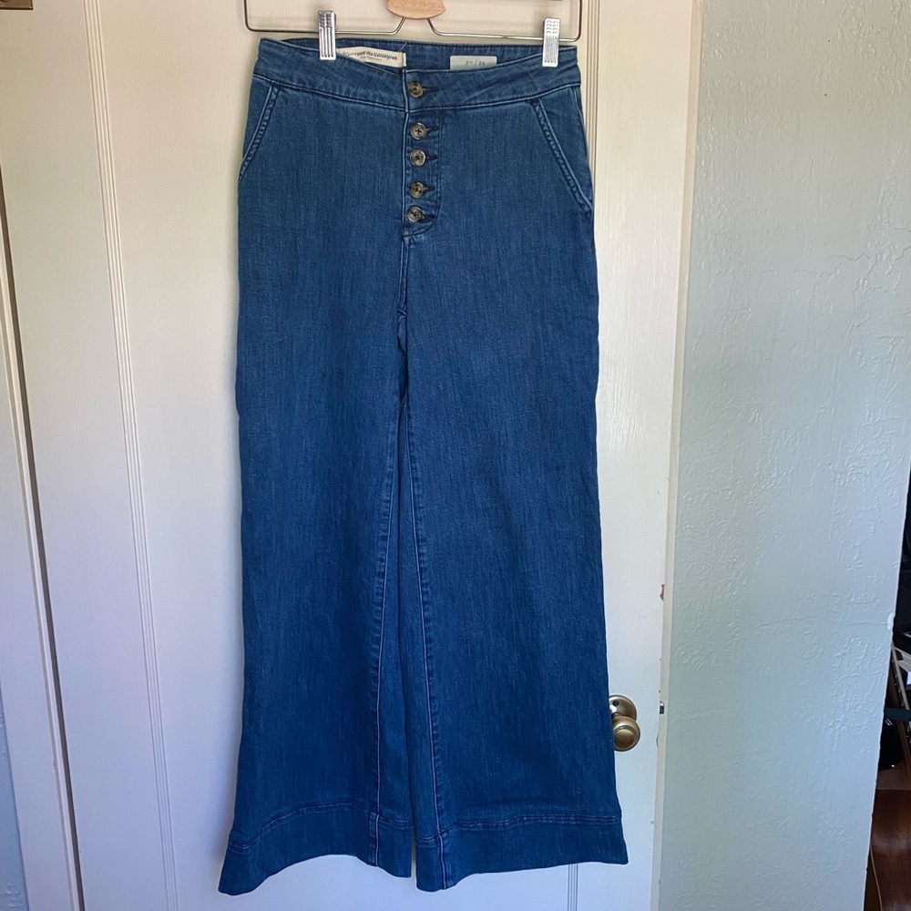 Pilcro by Anthropologie High-Rise Button-Fly Jeans - Blue Denim